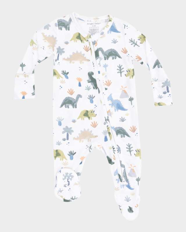 Boy's Soft Dinos Printed Footie, Size Newbor